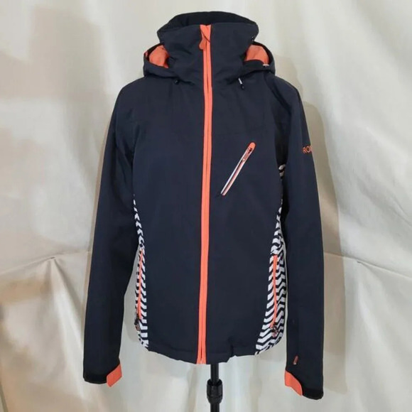 Roxy Black and Orange Jacket with White Zig Zag Stripes - Size Large - Picture 2 of 9
